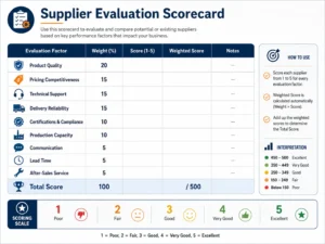 Supplier evaluation scorecard for industrial hose buying